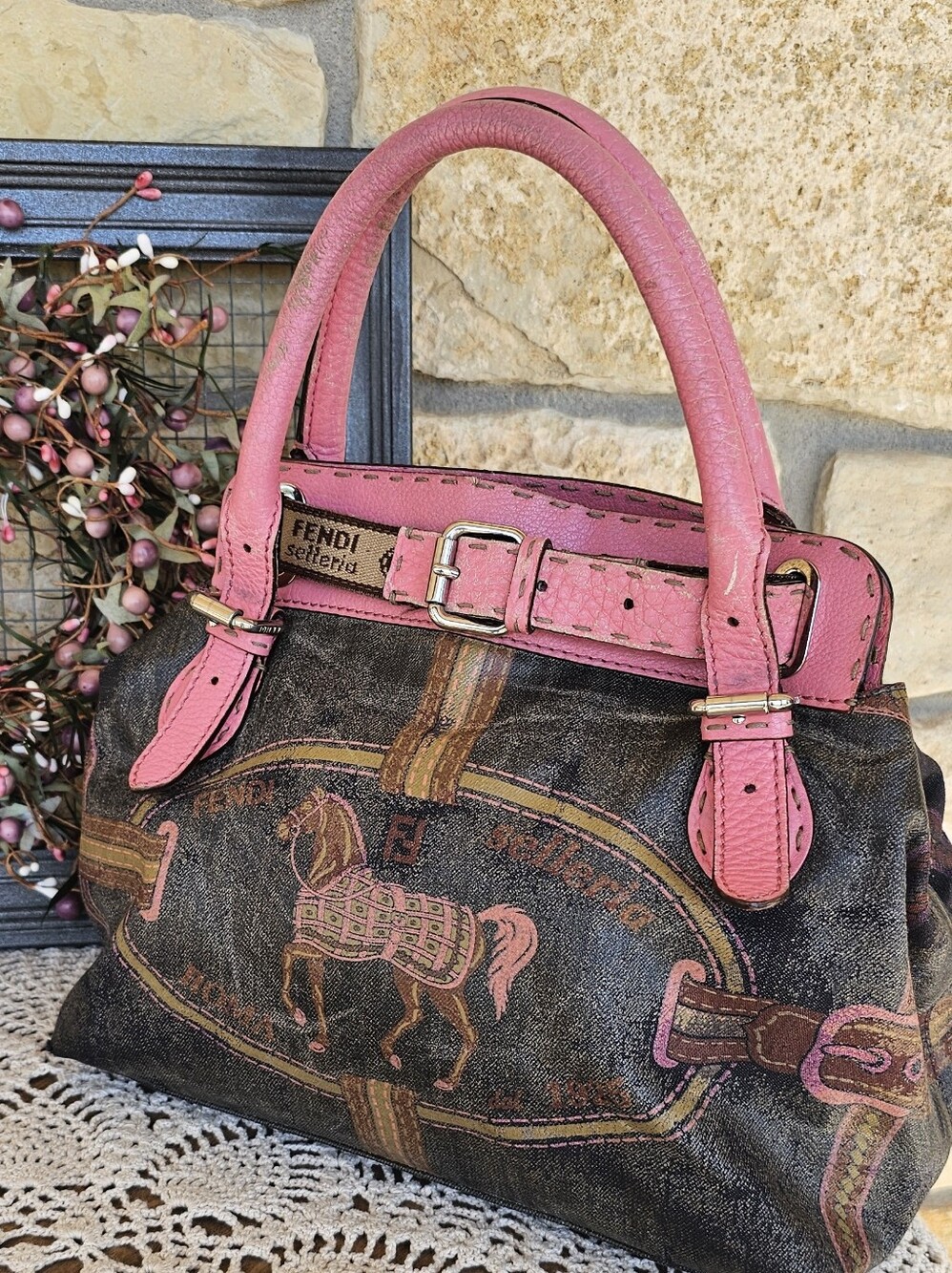 Fendi 2000s Vintage Pink Leather Equestrian Selleria Baulett
